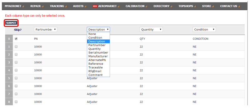 AeroMarket Inventory File Upload